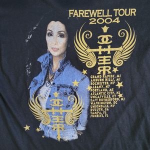 Cher Vtg T Shirt Farewell Tour  2004 Y2K Black Short Sleeve Double Side Graphics